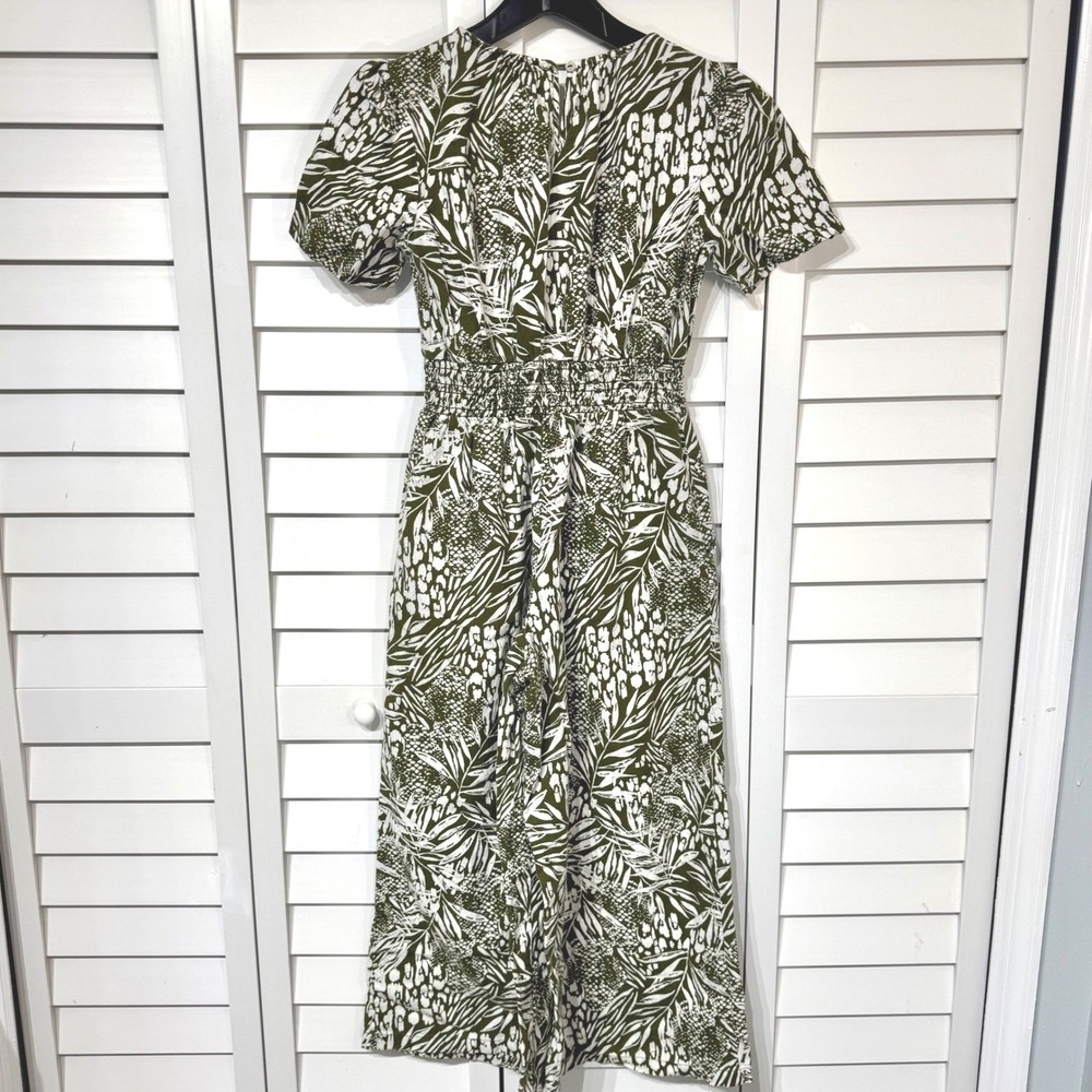 Nicole Miller NY Olive Green Tropical Palm Print Linen Jumpsuit XS Wide Leg - Picture 4 of 12